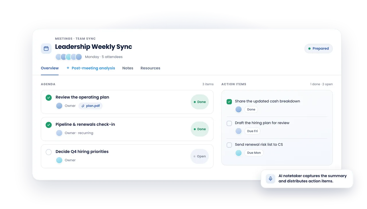 Run meetings and track objectives without missing a beat.